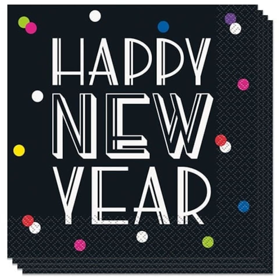 Neon Dots Happy New Year Luncheon Napkins 33cm 2Ply - Pack of 16