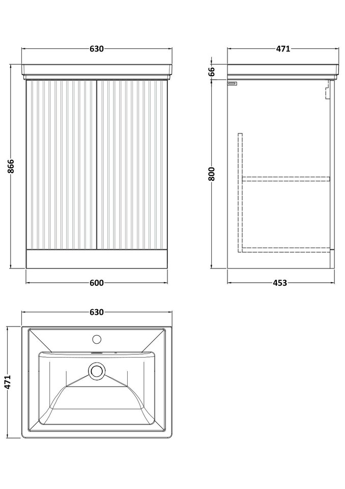 image 1 of Balterley Callingwood Contemporary Floor Standing 2 Door Vanity Unit with Traditional 1 Tap Hole Fireclay Basin , 600mm, Matt White
