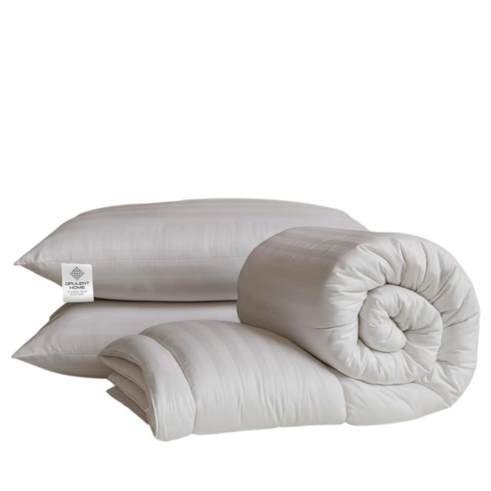 image 1 of Opulent Home Striped 10.5 Tog Microfiber All Season Duvet and Pillow Set|White|King