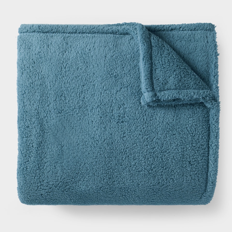 image 1 of OHS Teddy Fleece Soft Warm Plush Cosy Plain Dyed Throw Over Bed Blanket, 125x150cm Blue | Denim Blue