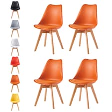 Set of 4 Dining Chairs with Solid Wooden Legs and Seat Cushion Pads in Orange - Eva by MCC
