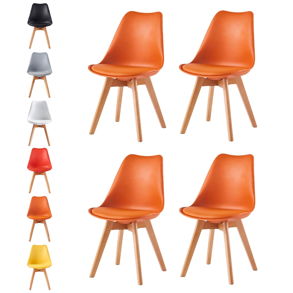 image 1 of Set of 4 Dining Chairs with Solid Wooden Legs and Seat Cushion Pads in Orange - Eva by MCC