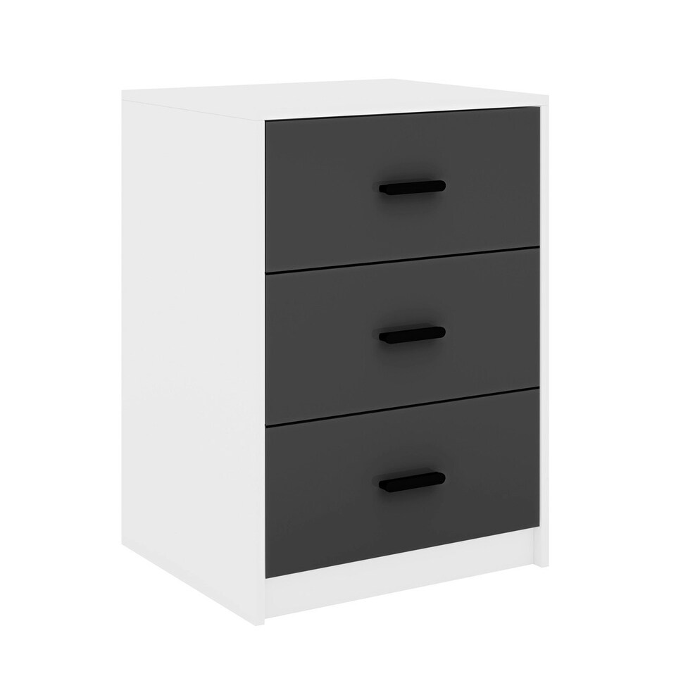 image 1 of White 3-Drawer Bedside Table Grey | Colour: Ash Grey