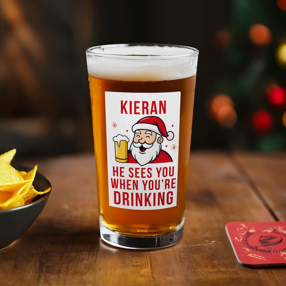 image 1 of Personalised Santa Pun Christmas Beer Glass