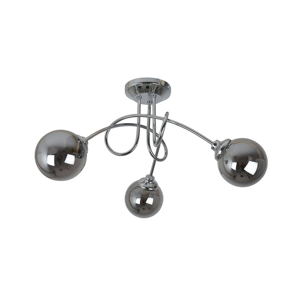 image 1 of Bungo 3 Light Polished Chrome & Smoked Glass Semi Flush Ceiling Light