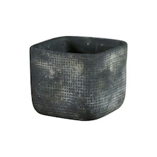 Ceramic Rustic Grid Dark Grey Indoor Square Plant Pot - H11cm