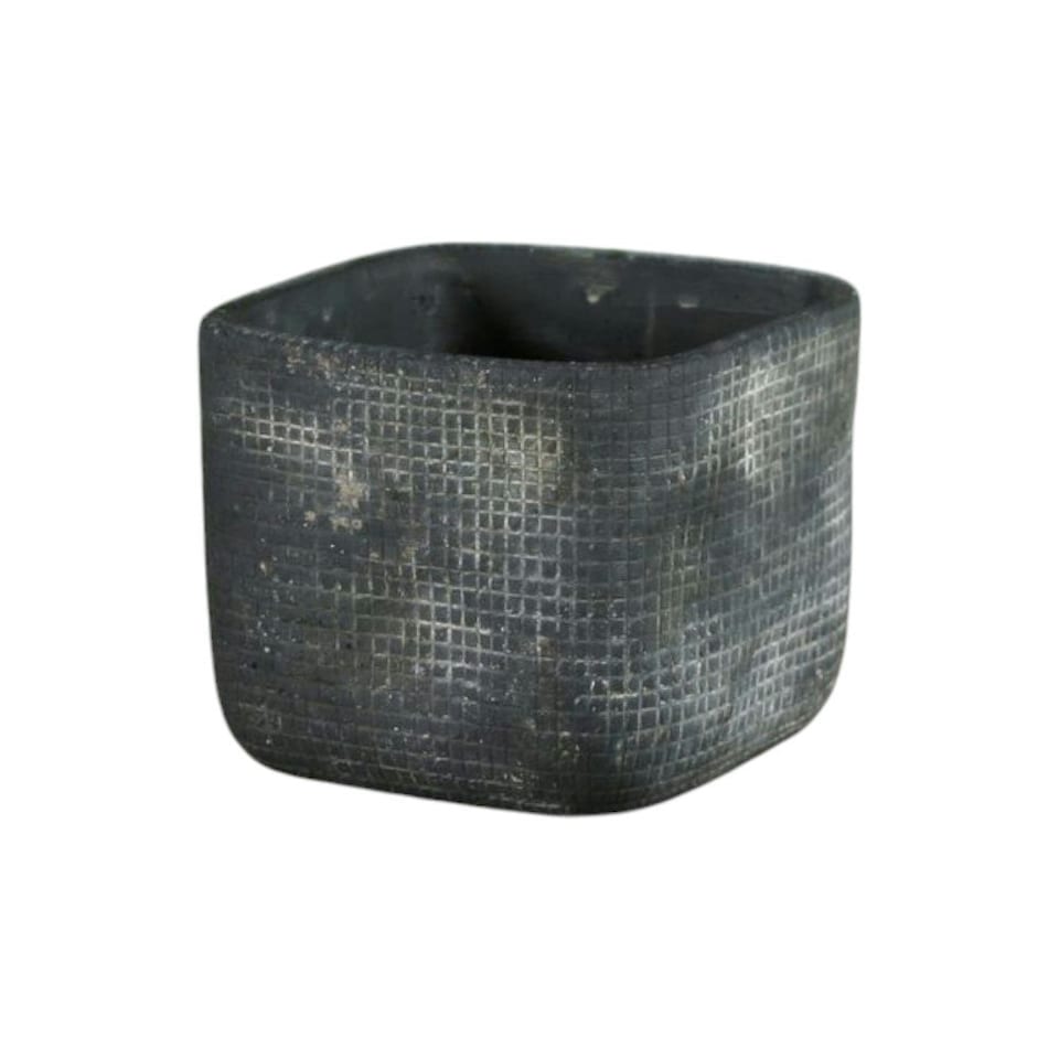image 1 of Ceramic Rustic Grid Dark Grey Indoor Square Plant Pot - H11cm
