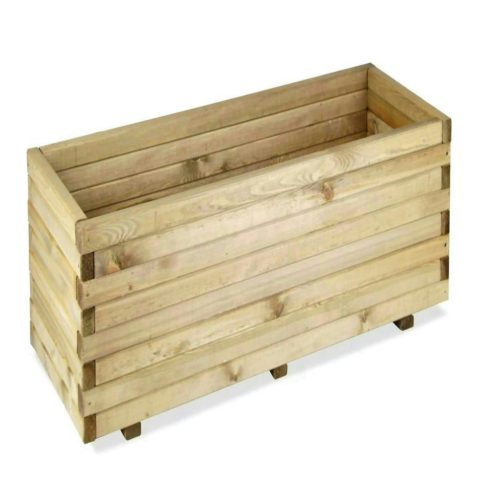 image 1 of Primrose Pine Wooden Raised Bed Outdoor Trough Planed Planter 120cm
