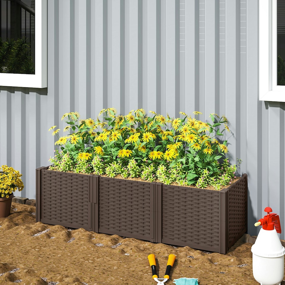 image 1 of Outsunny Plastic Planter Box Kit, Modular Raised Bed for Flowers, Herbs