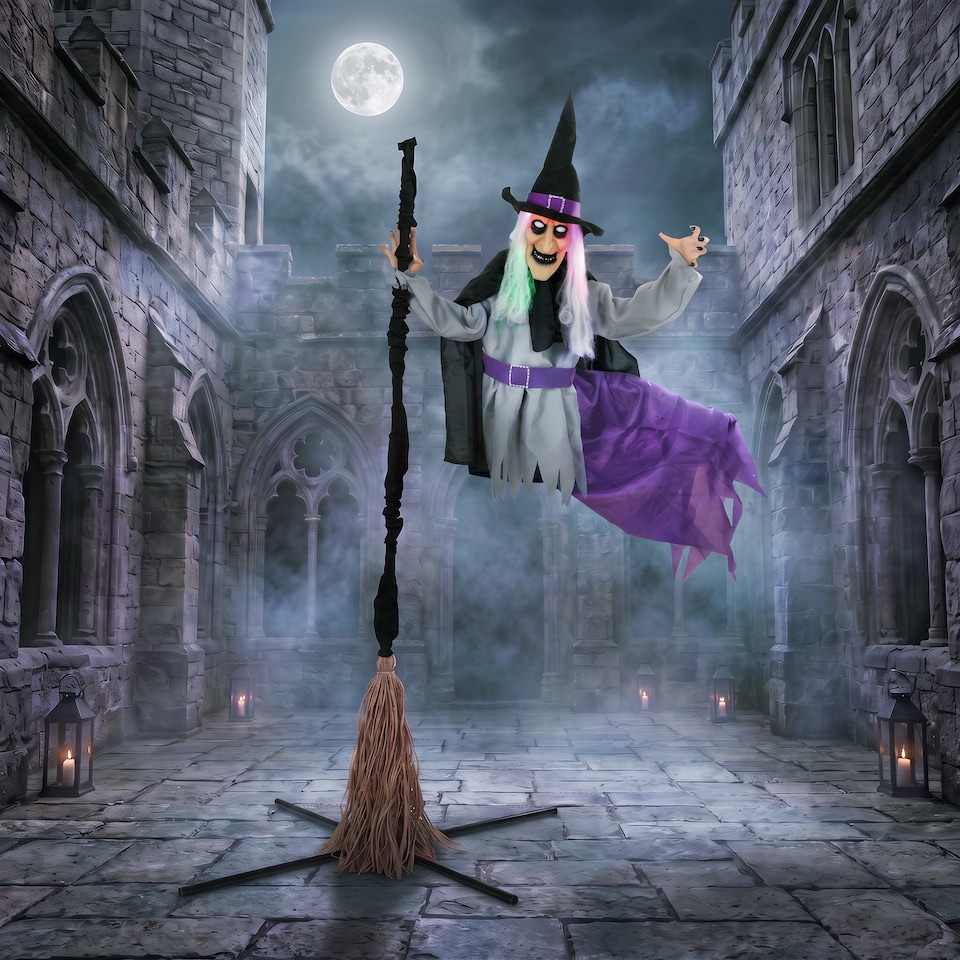 image 1 of HOMCOM 200cm Life Size Animated Witch, Scary Halloween Animatronic Decor