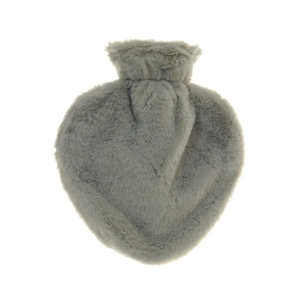 image 1 of Aroma Home Heart Shaped Water Bottle Grey Faux Fur