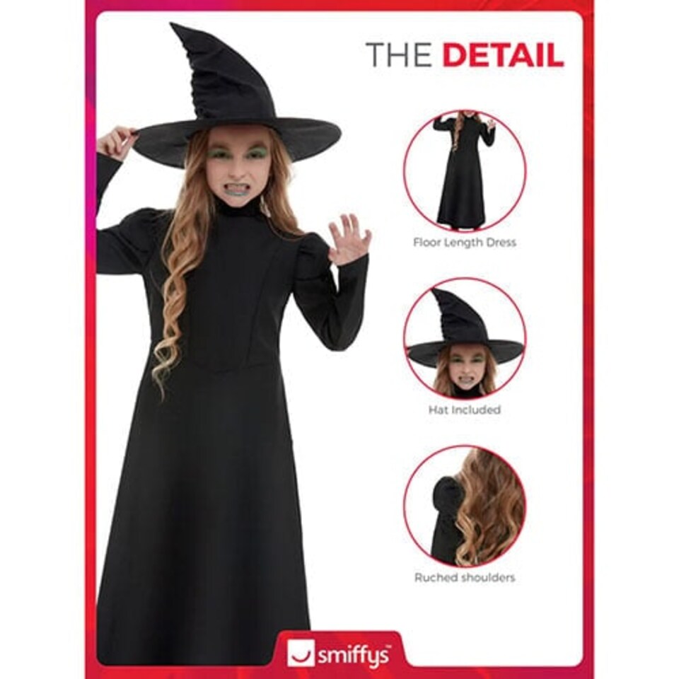 image 1 of Wicked Witch Girls Fancy Dress Costume Kids Large - Age 10-12