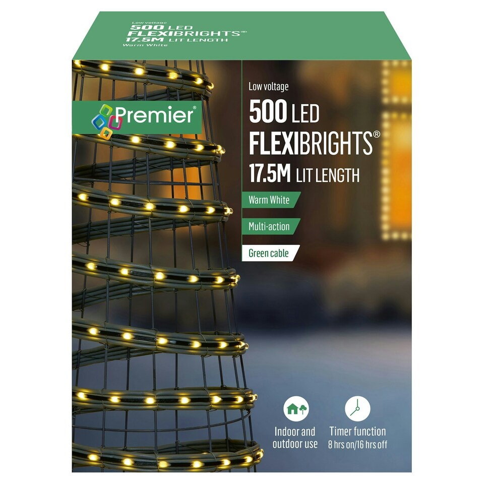 Premier Christmas Lights FlexiBrights 500 LED Warm White 17.5m