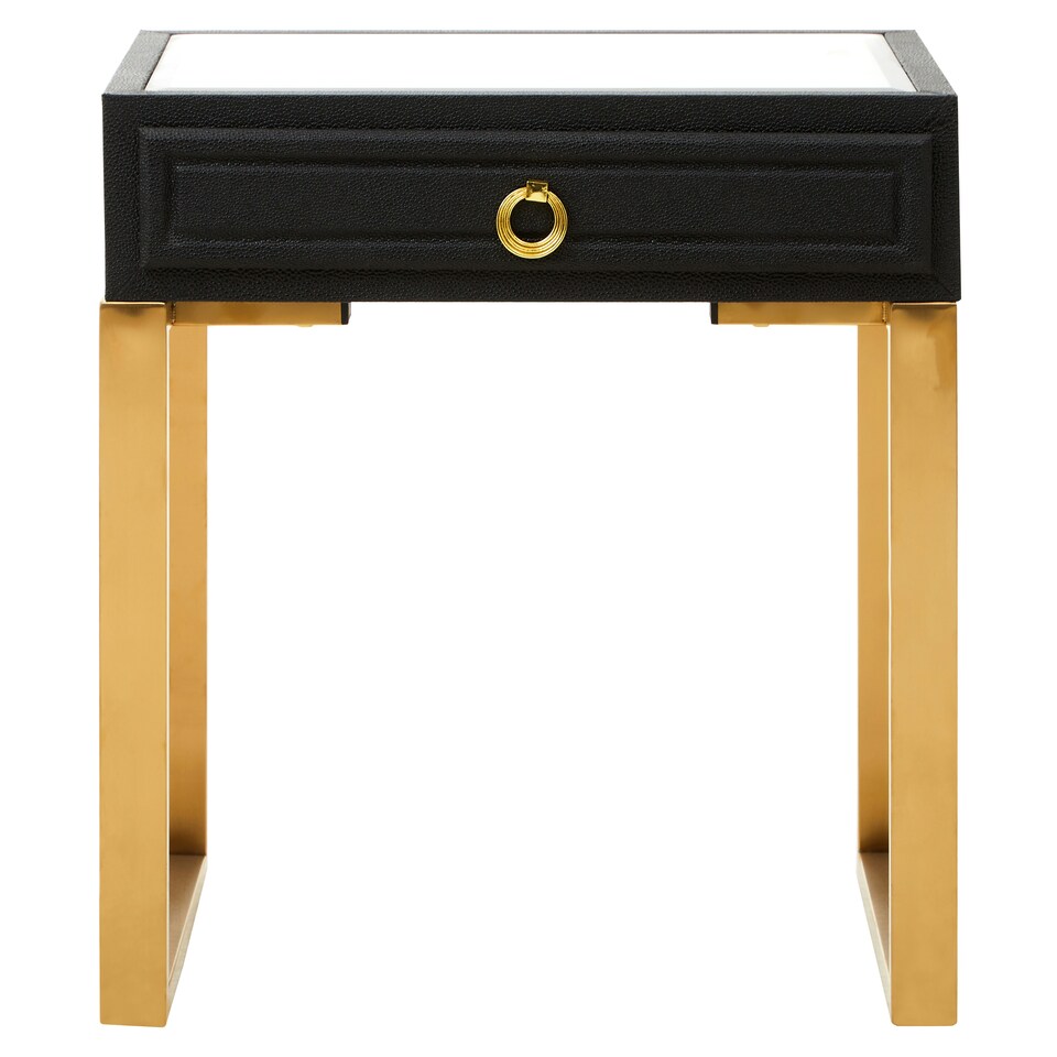 image 1 of Interiors by Premier 1 Drawer Faux Shagreen Side Table Black