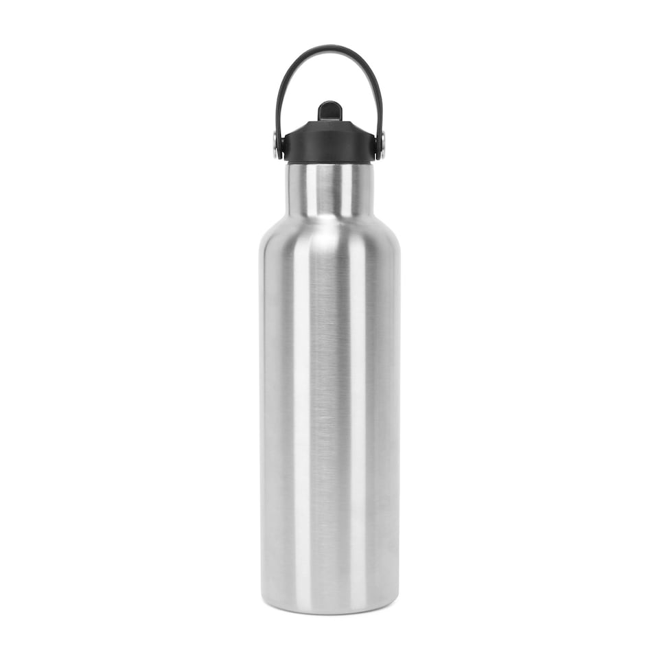image 1 of TriDri Plain Flip Up Straw Water Bottle - Brushed Steel - One Size