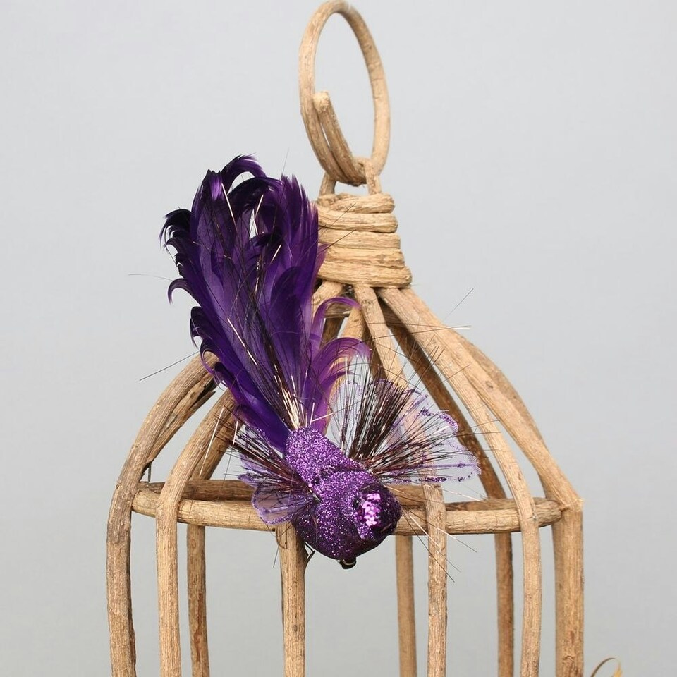 image 1 of Decorative Purple Fantasy Bird With Clip - 15cm