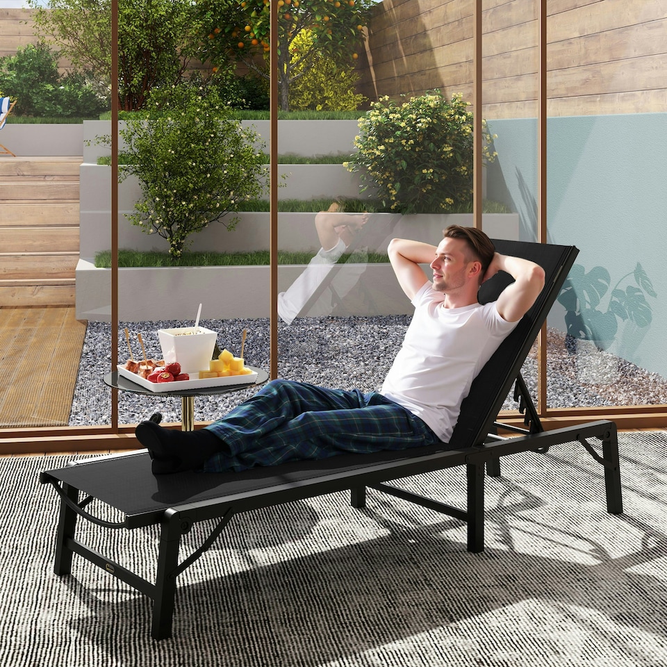 image 1 of Outsunny Folding Sun Lounger Set of 2, 5-Position Reclining Sun Bed