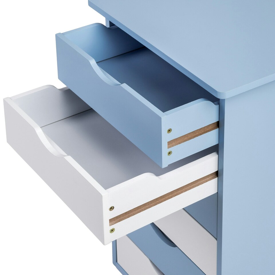 image 1 of Chest of Drawers - with 6 drawers, made of wood, with 4 wheels, 36 x 40 x 65 cm Blue