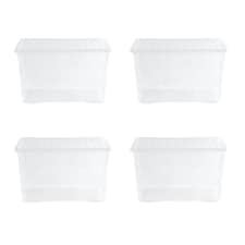 Wham Crystal 4 x 102L Stackable Plastic Storage Boxes with Lids Clear Clear