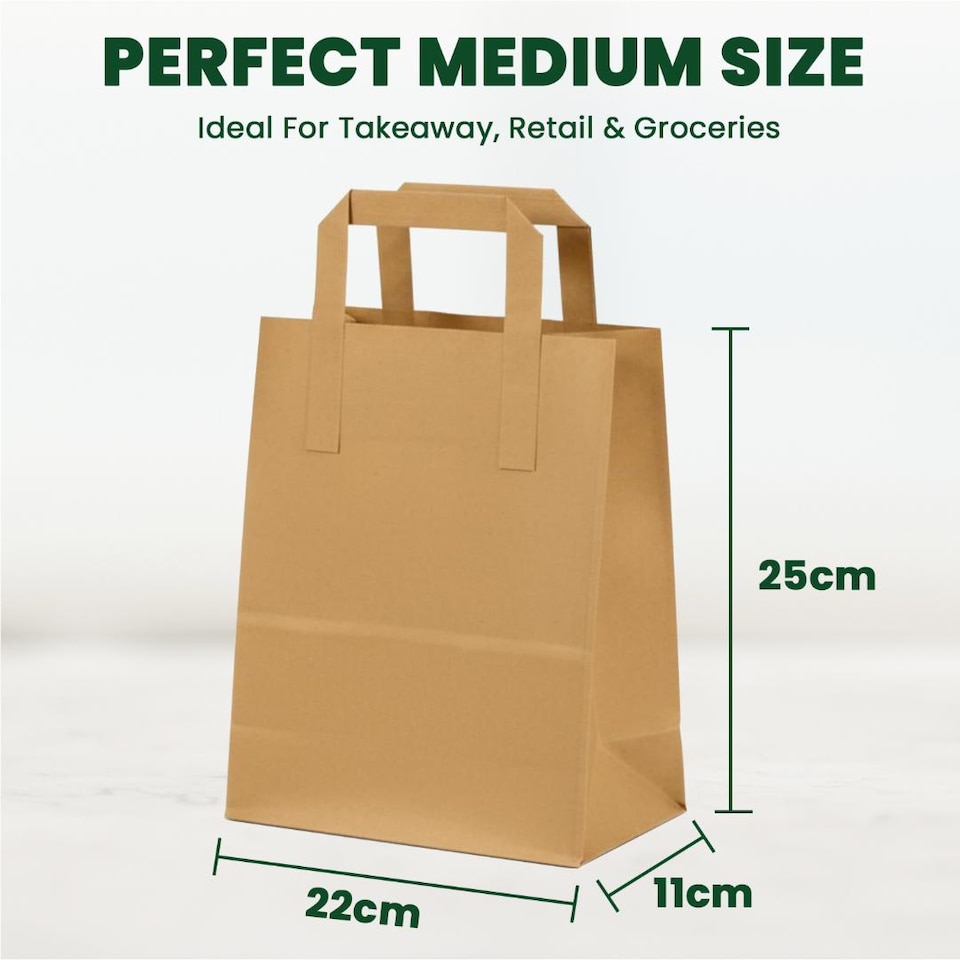 image 1 of ECONX Medium Brown Kraft Paper Bags With Handles 250pcs Biodegradable SOS Takeaway Party Carrier Bags