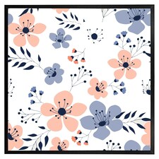 Pink & blue flowers (Picture Frame) Black | XL