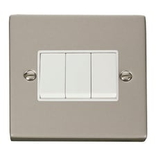 SE HOME Pearl Nickel 10A 3 Gang 2 Way Light Switch | Silver | Pearl Nickel