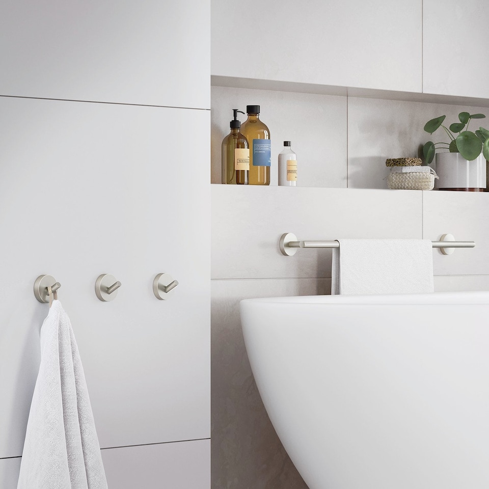 image 1 of Smedbo Brushed Nickel Bathroom Towel Hook