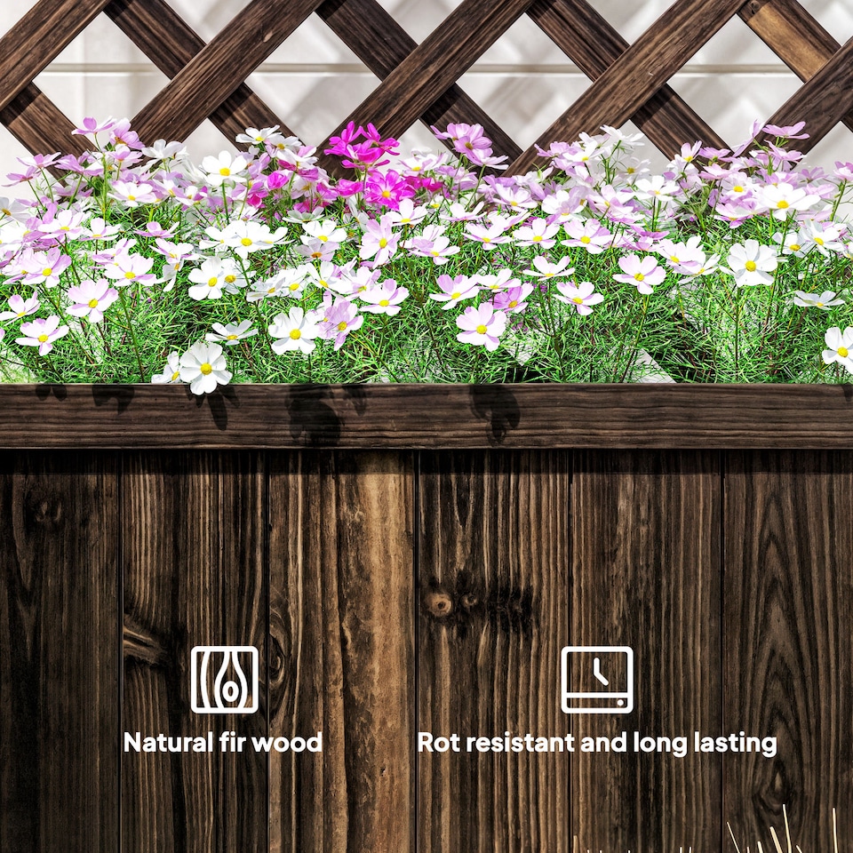 image 1 of Outsunny Flower Stand Plant Shelf Outdoor Pine  Trough Planter, Carbonised