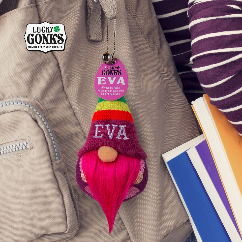 image 1 of Pre-personalised Lucky Gonk Mascot Keyring For Bag Or Backpack - Eva - 136 Names and Themes Available | Pink