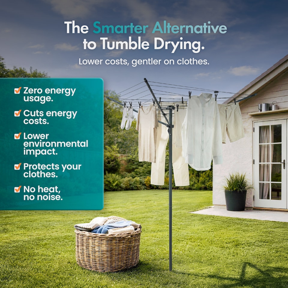 image 1 of Vonhaus Rotary Washing Line 30m, 3 Arm Outdoor Clothes Airer