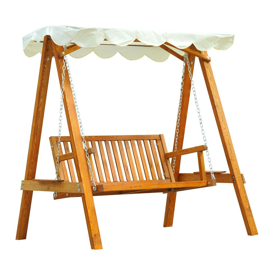 image 1 of Outsunny 2 Seater Wooden Garden Swing Chair Seat Hammock Bench Furniture Lounger