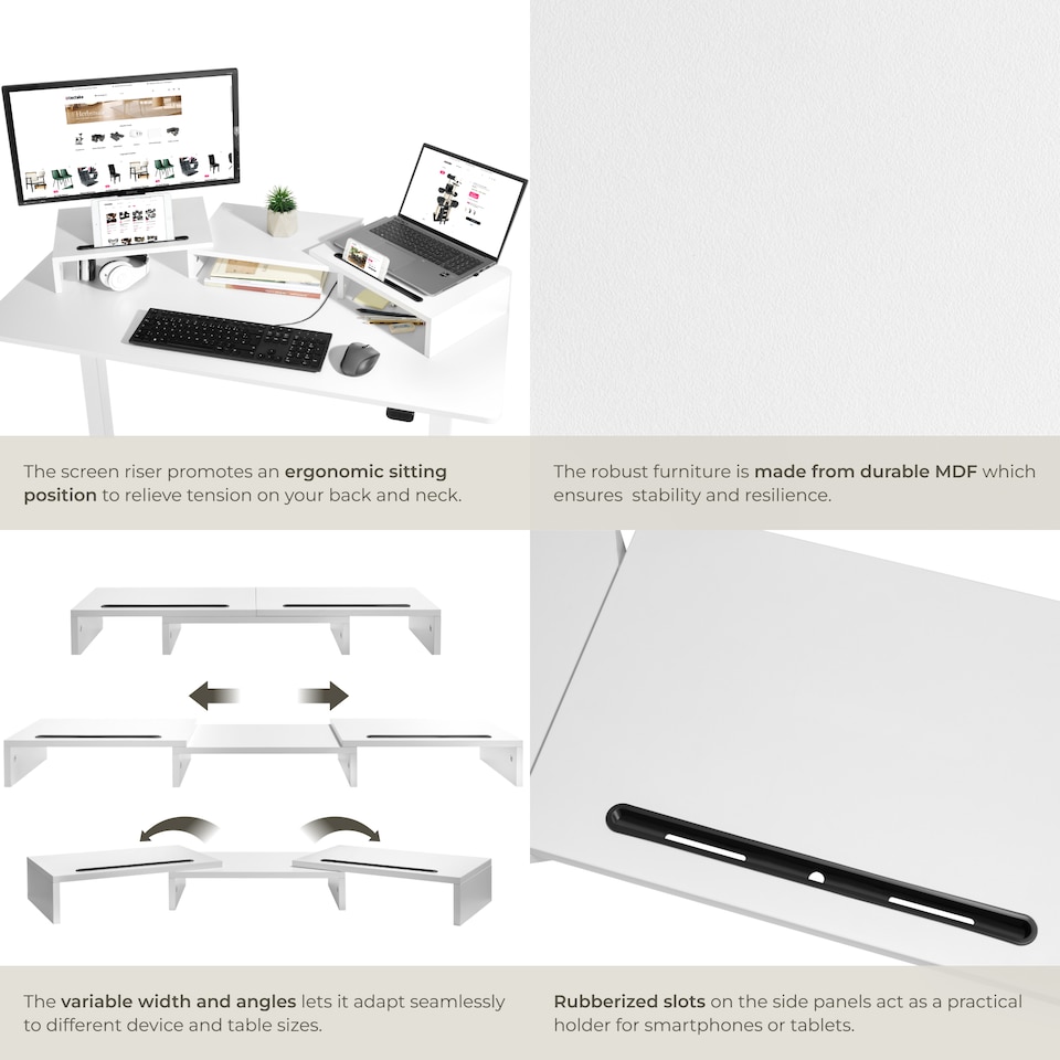 image 1 of Monitor Stand Bozen - 3-piece, adjustable, smartphone holders, incl. storage