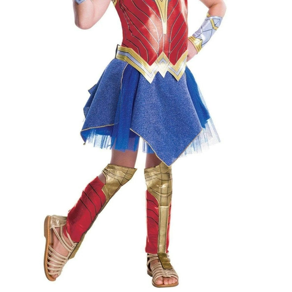 image 1 of Wonder Woman Girls Deluxe Costume - Red/Blue - 7-8 Years 7