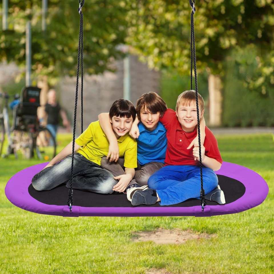 image 1 of COSTWAY Oval Swing Tree Swing with Adjustable Heights Purple