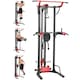 image 1 of SPORTNOW Power Tower with Lat Pull Down Machine, Pull Up Bar, Dip Station | Black | Black and Red | 100W x 110D x 225H cm