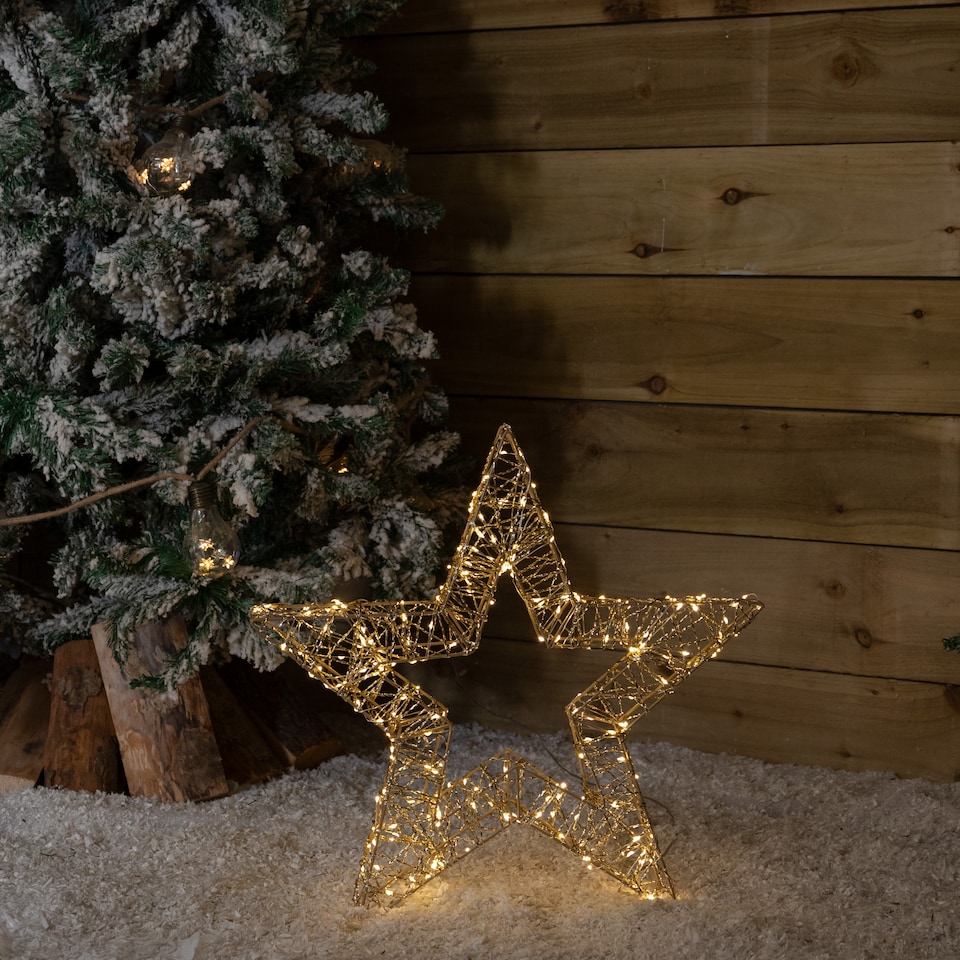 image 1 of 50cm Gold Light Up Christmas Star with 240 Warm White LEDs & Timer