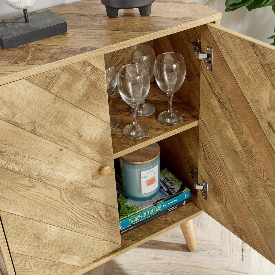 image 1 of Sideboard 2 Doors Natural Storage Cupboard Cabinet Home Living Room Furniture