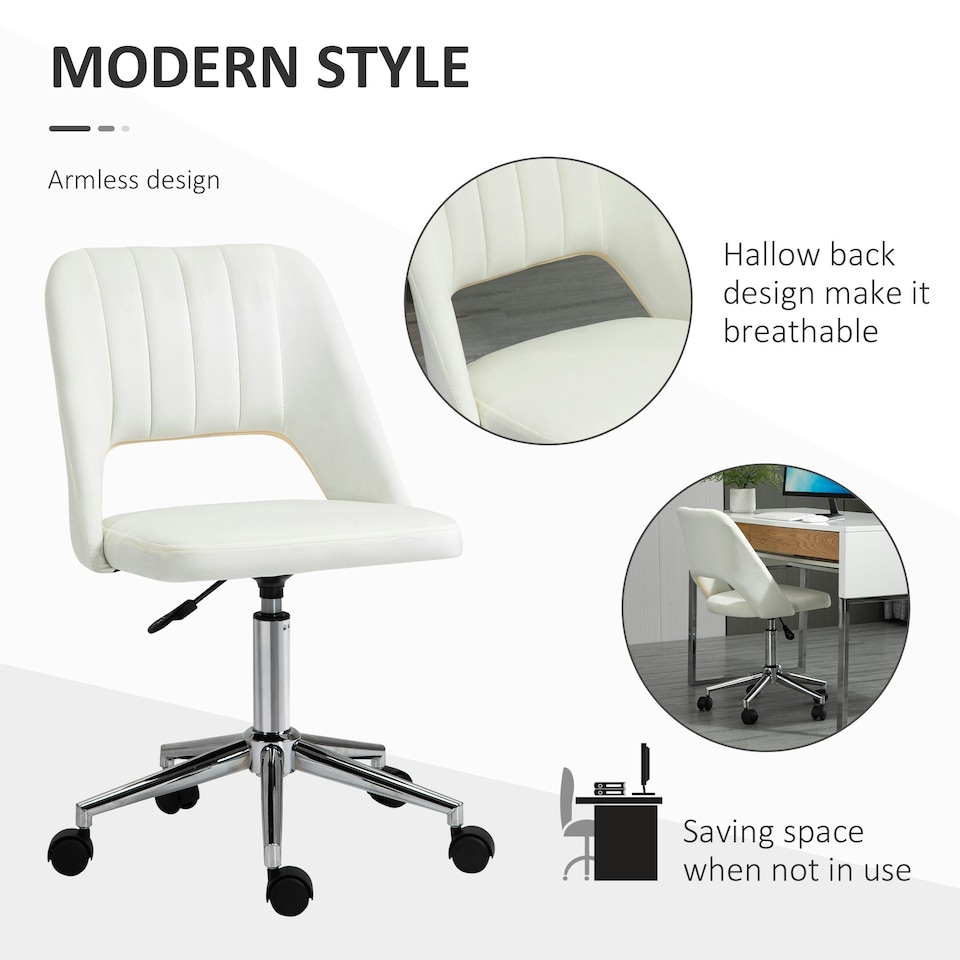 image 1 of Vinsetto Mid-Back Swivel Home Office Chair Scallop Computer Chair Cream White