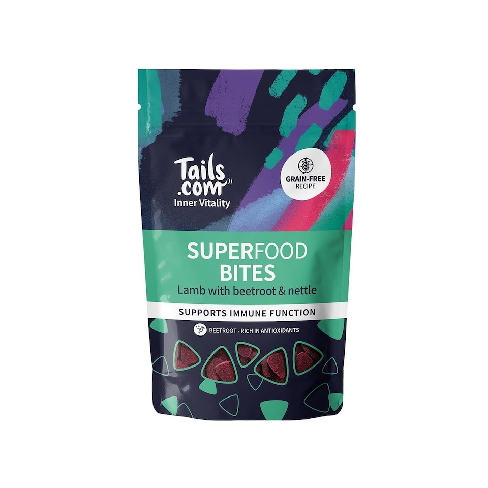 image 1 of 10 x 80g Tails.com Inner Vitality Superfood Bites Dog Treats Pouches - Lamb