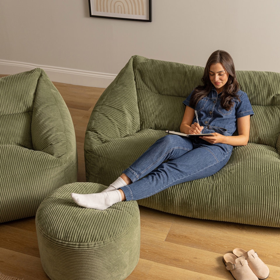 image 1 of Icon Sofa, Armchair and Footstool Bundle, Jumbo Cord, Sage Green