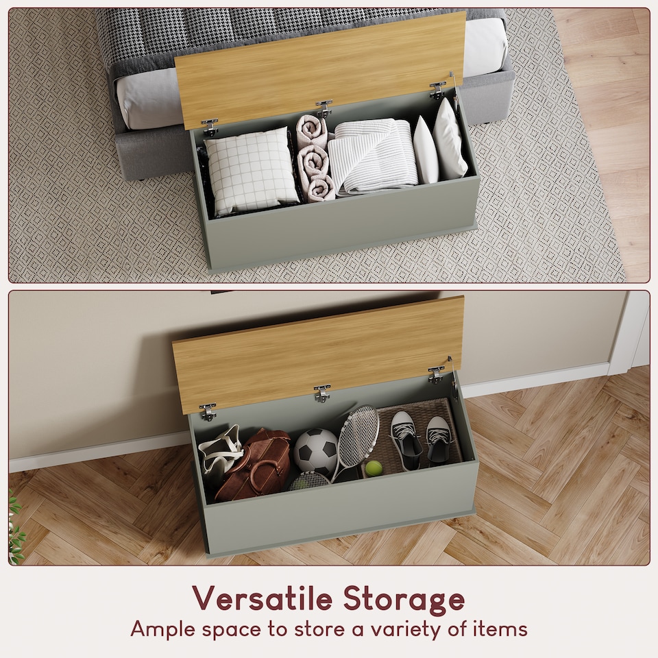 image 1 of Vida Designs Arlington Storage Ottoman Bedroom Hallway Chest Bench, Grey & Oak | Grey | Grey