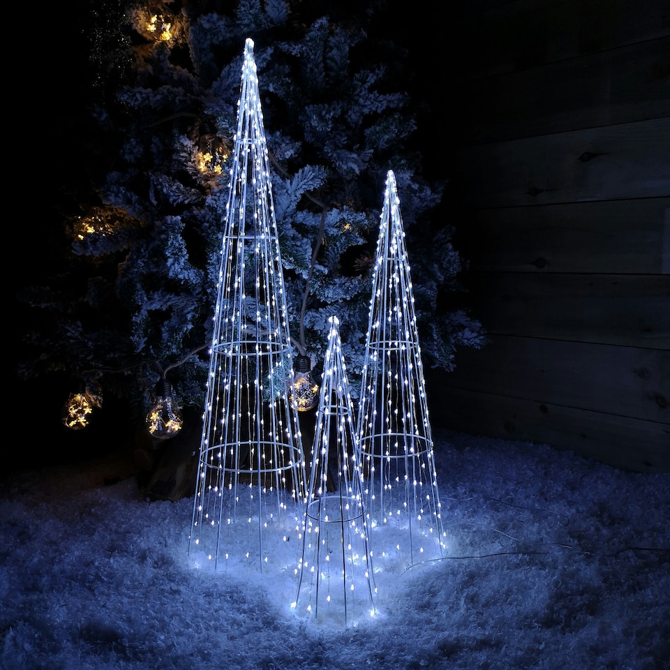 image 1 of Multi Function LED White Tree Cone Trio with 640 Cool White LEDs