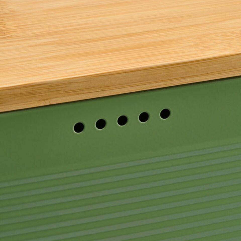 image 1 of Cooks Professional Ribbed Bread Bin, Linen Bag & Bamboo Board Set with Silver Label | Green | Green & Silver | 1