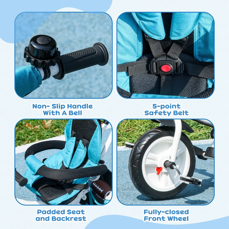 image 1 of HOMCOM 6 in 1 Kids Trike, Stroller with Parent Handle, Blue | Blue | Blue