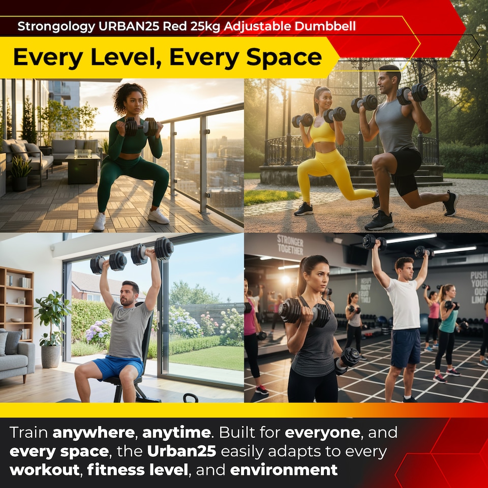 image 1 of Strongology Urban25 Home Fitness Adjustable Smart Dumbbells from 2.5kg up to 25kg Training Weights