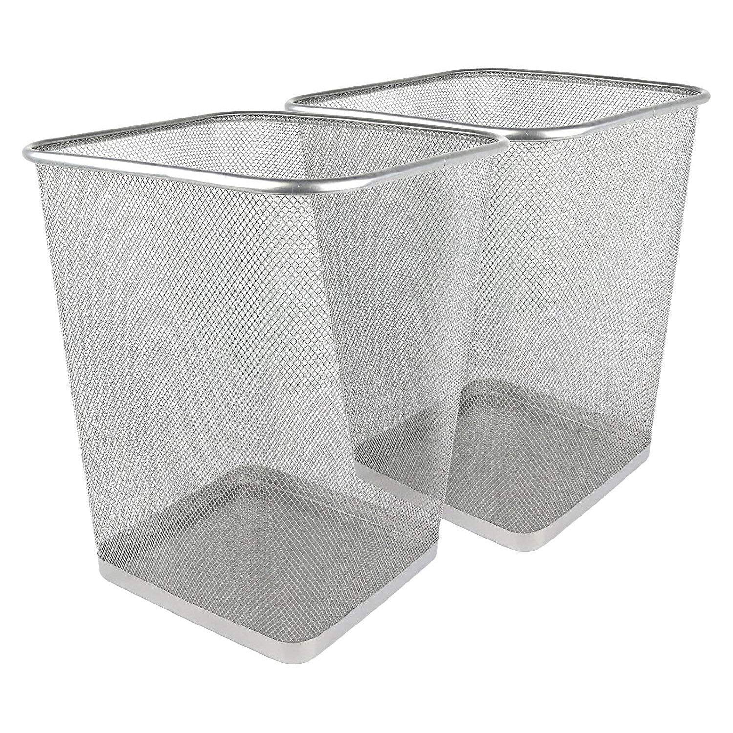 MANTRARAJ Silver Square Metal Mesh Waste Paper Bin Lightweight Mesh Trash Can Pack of 2 | Size: 2 Pack