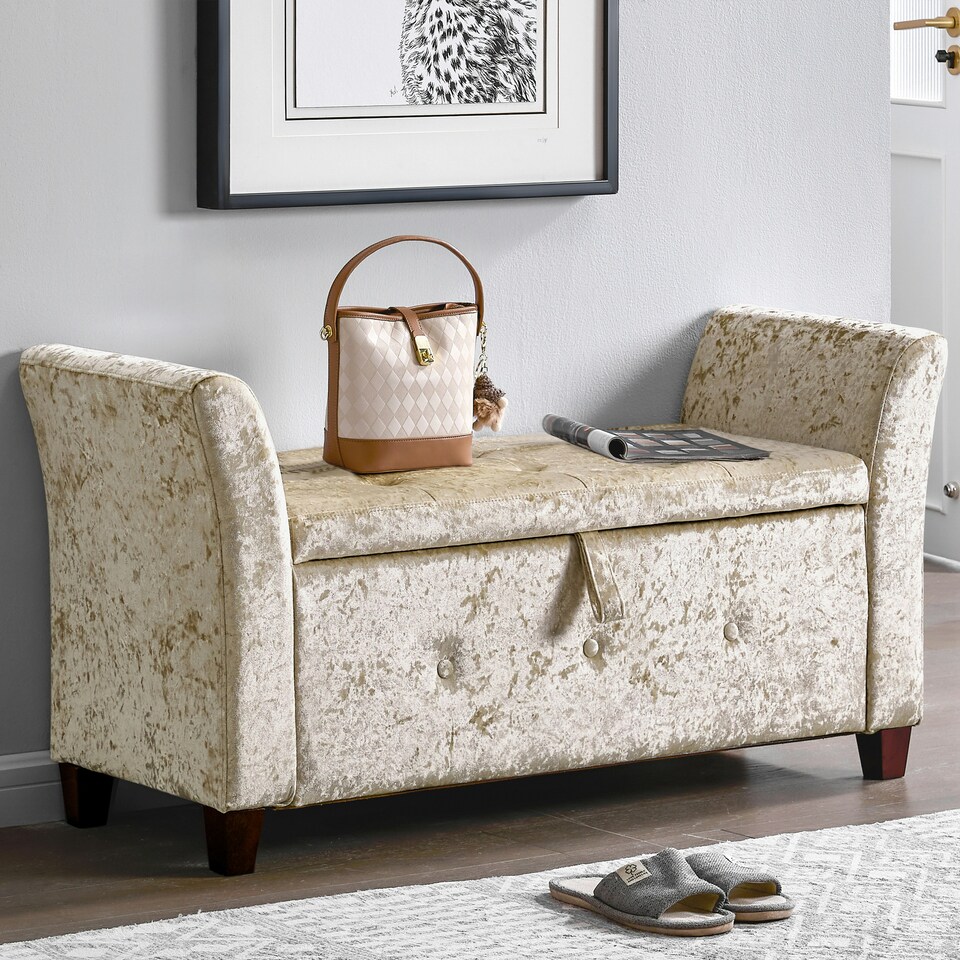 image 1 of Vida Designs Seville Storage Ottoman Bedroom Hallway Chest Bench, Crushed Velvet Champagne | Gold | Crushed Velvet Champagne | One Size