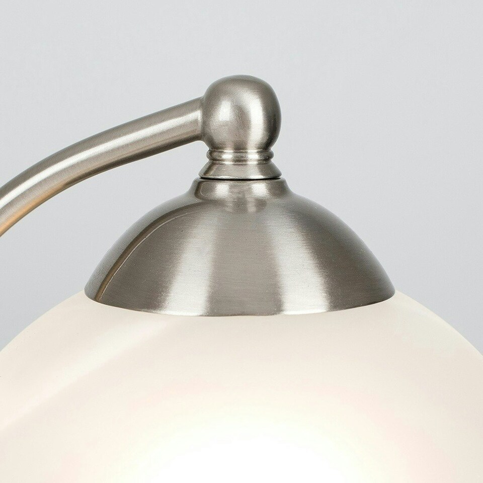 image 1 of ValueLights Curved Brushed Chrome And Frosted Glass Bedside Table Lamp