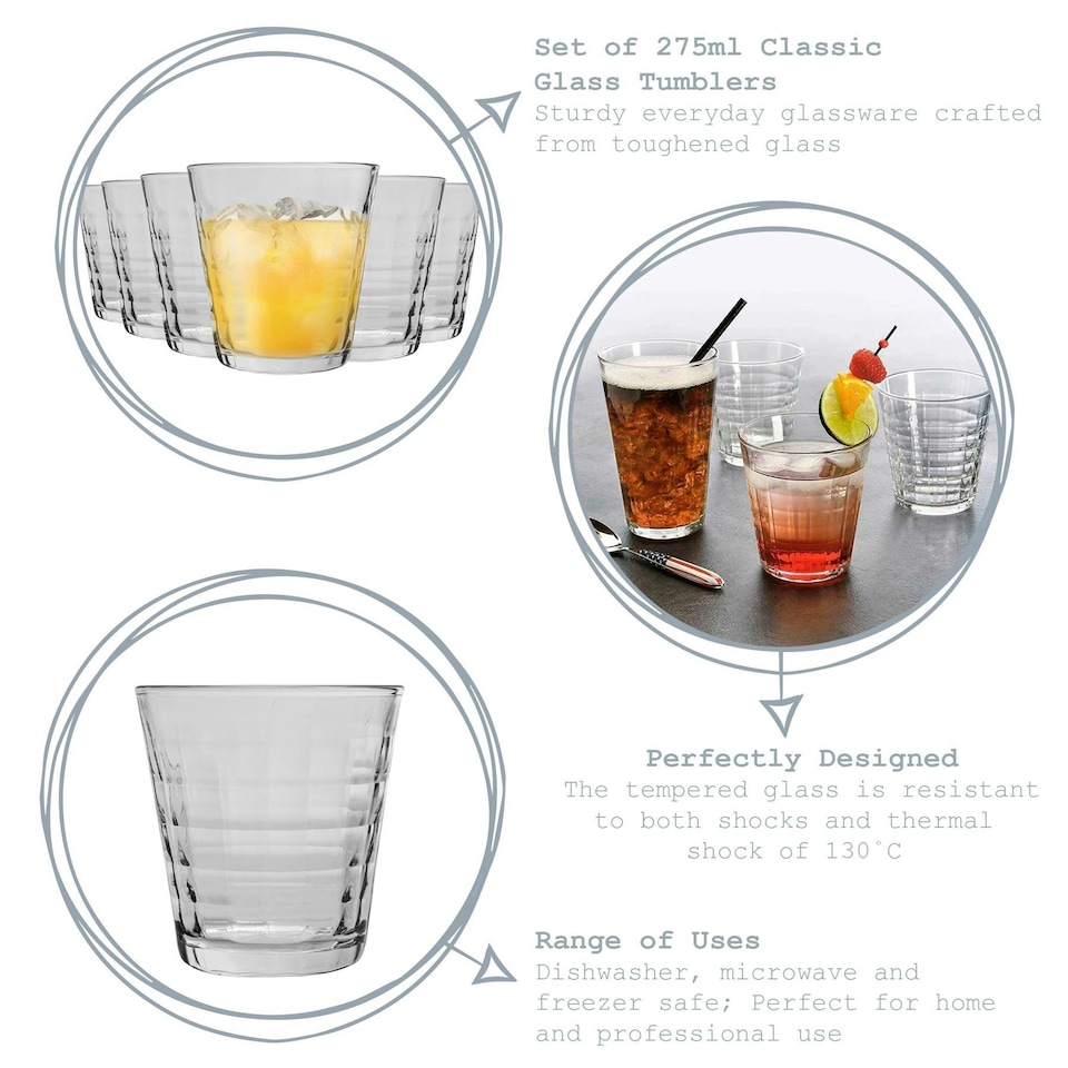 image 1 of Duralex Prisme Drinking Glasses - 275ml Tumblers for Water, Juice - Clear - Pack of 6 Clear