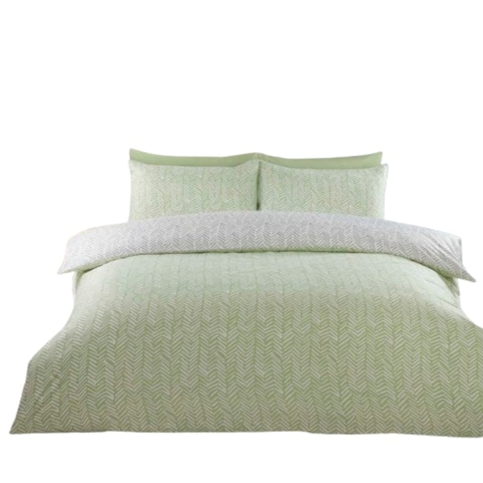 image 1 of Helston Reversible Duvet Cover Set with Pillowcase Bedding Green | King